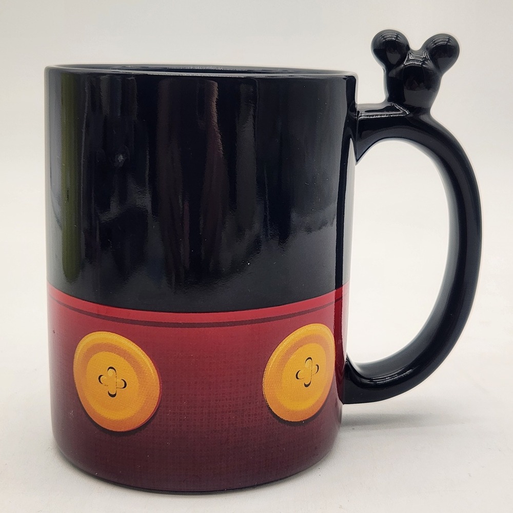 Disney Mickey Mouse Shorts Coffee Mug Red Yellow Buttons Mickey Head Handle